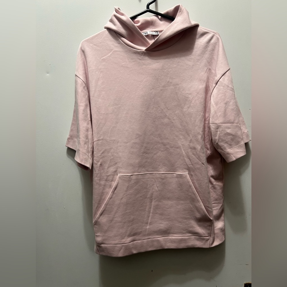Oversized pink short sleeve popover hoodie - Picture 2 of 8